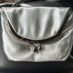 HOBO Metallic Silver Flap Crossbody Bag